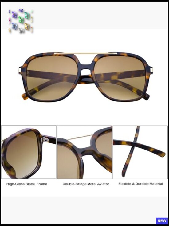 Retro Aviator Sunglasses Oversized Square 70s Tinted Trendy Geometric UV400